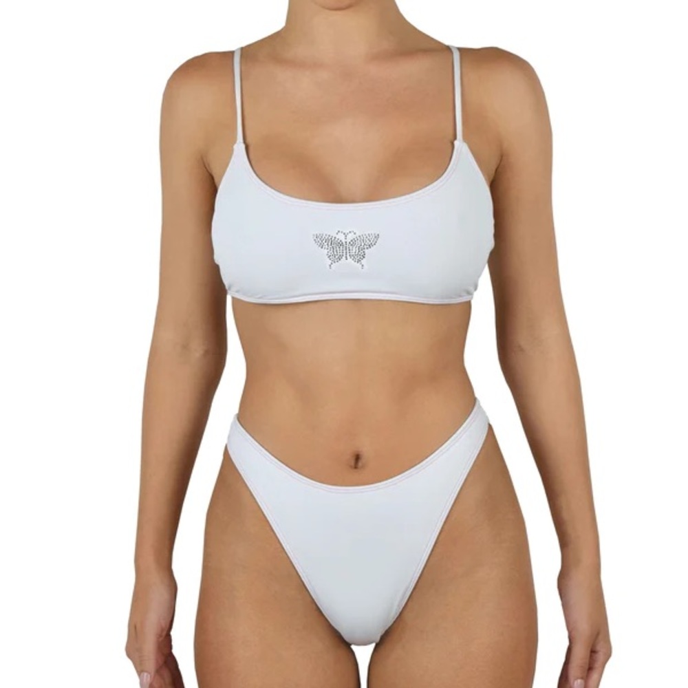 Heart of Sun Babygirl ribbed rhinestone butterfly size small swim top